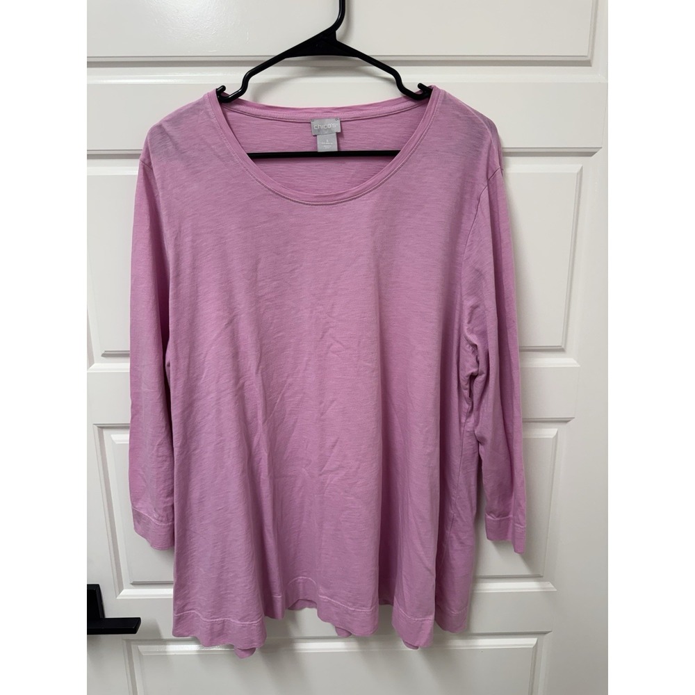 Chico's Pink Pullover Crewneck Top Wide Bottom Size 3 XL Cotton Slub Tee